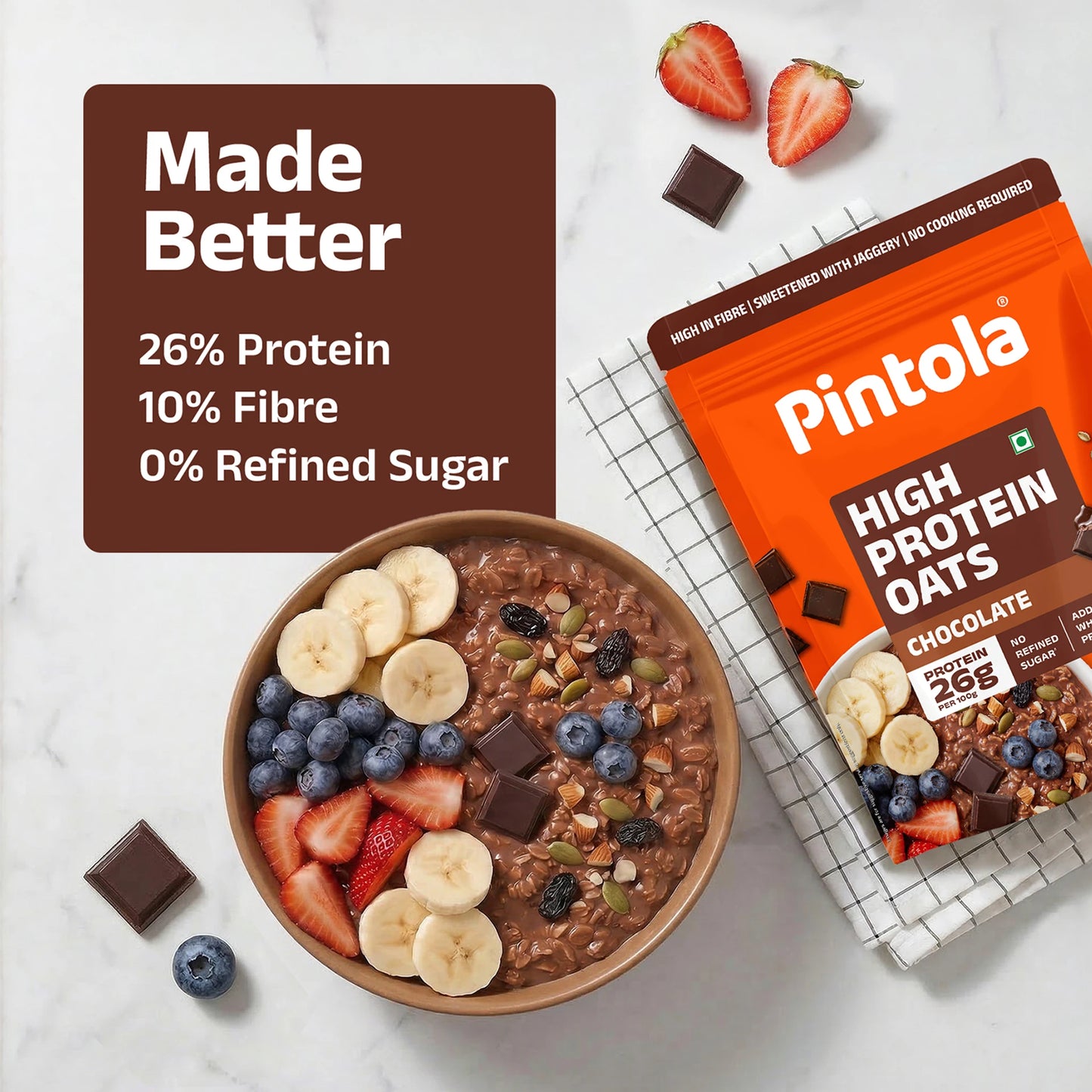 Pintola 26g High Protein Oats, Dark Chocolate