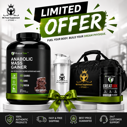MuscleTork Anabolic Mass Gainer High Protein High Calories Superior Mass Gainer Powder FREE ITEM( Shaker + MuscleTork Creatine + Gym Bag )
