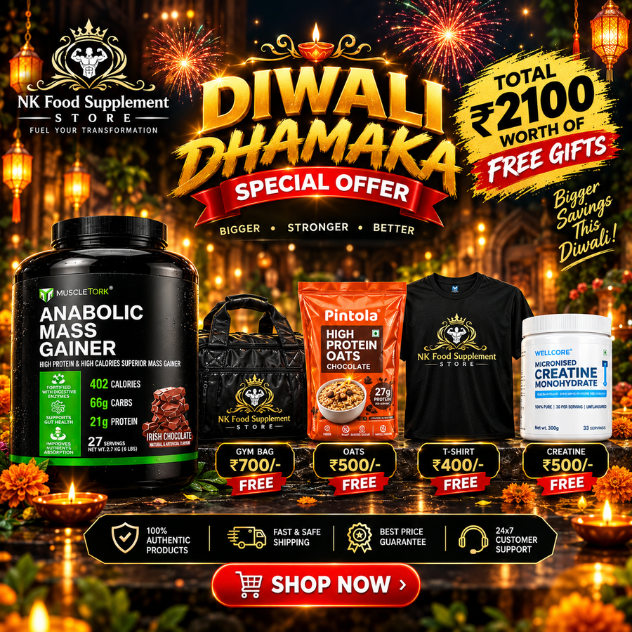 MuscleTork Anabolic Mass Gainer Free item (GYM Bag + Pintola High Protein Oats + GYM T-shirt + Wellcore Creatine Monohydrate )